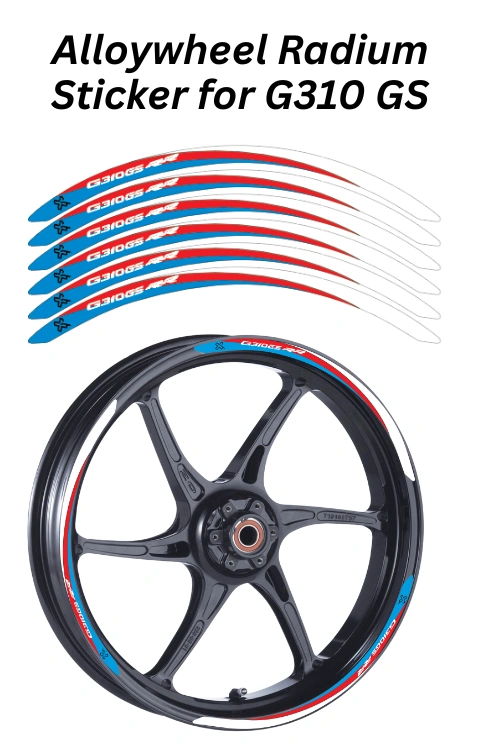 Alloy wheel Radium Sticker Compatible with G310 GS | Made in Premium Radium with FPF (Fade Protection Film), Waterproof, Precut Sticker, Pack Of 12